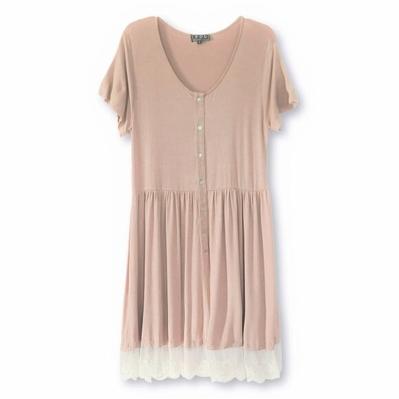 NWT POL Lace Trim Ruffle Hem Button Closure T-shirt Mini Dress - Picture 4 of 4